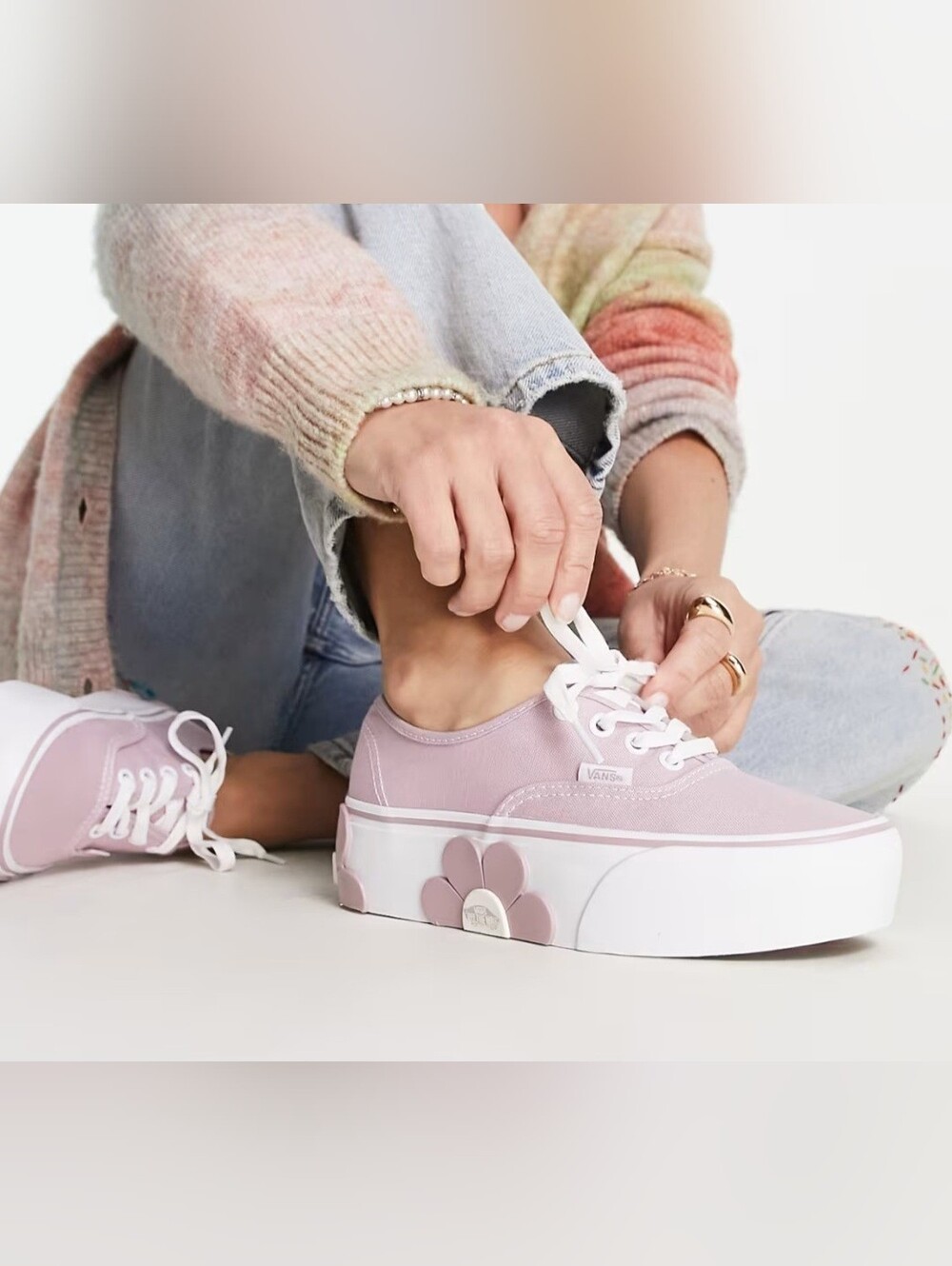 New Vans Stackform Keepsake Lilac Flower Canvas Platform Low-Top Sneaker S 7.5 - Picture 3 of 11